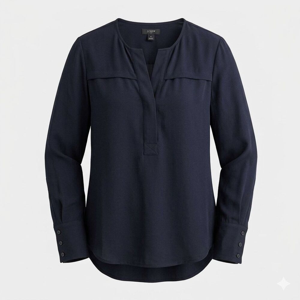 J Crew Blouse Women's Black Long Sleeve V Neck Capsule Career Neutral Size 12